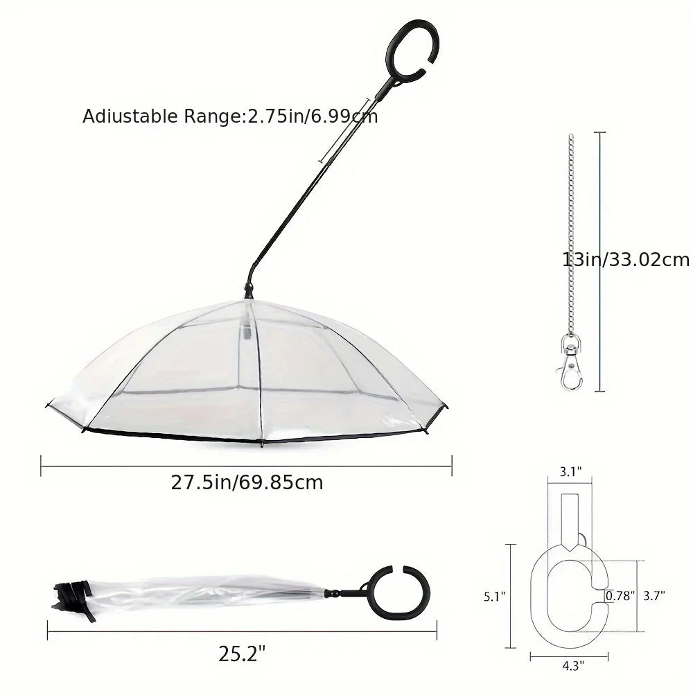 Hot-Selling Foldable Pet Umbrella with Adjustable Angle and Transparent C-Shaped Handle for Dogs