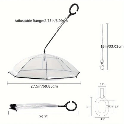 Hot-Selling Foldable Pet Umbrella with Adjustable Angle and Transparent C-Shaped Handle for Dogs